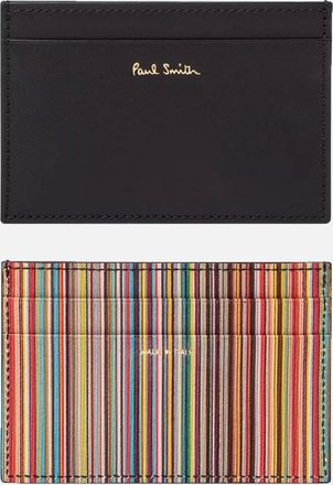 Paul Smith Mens Paul Smith Signature Stripe Leather Card Holder Black - Size: 1 size