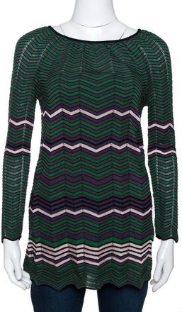 M Missoni Green Pointelle Knit Long Sleeve Top