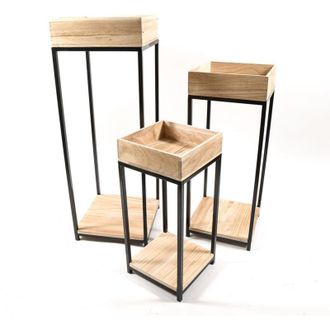 Decorspace Set 3 Fioriera porta vaso in legno e metallo da interno ed esterno Shabby