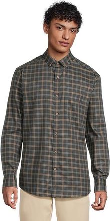 Johnston & Murphy Heathered Shirt Mens T Shirt Charcoal/Tan Triple Grid Check : 2XL, Cotton