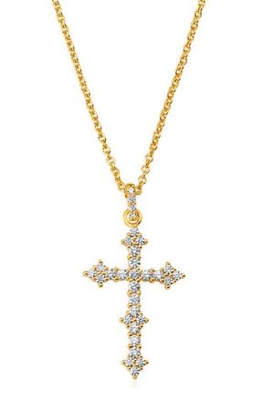 Crislu Pav&eacute; Cluster Cubic Zirconia Cross Pendant Necklace in 18Kyg/Clear Stone at Nordstrom, Size 16