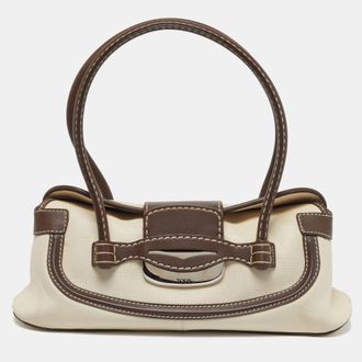 Tod's Tods Flap Brown/off White Canvas And Leather Satchel