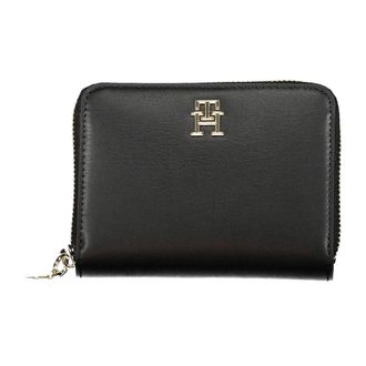 Tommy Hilfiger Accessoires, Dames, Zwart, ONE Size, Zwarte Polyurethaan Portemonnee met 4 Compartimenten en Ritssluiting