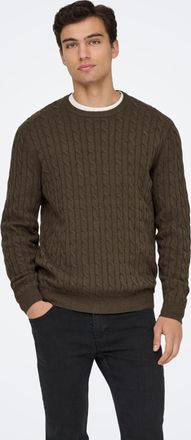 Only & Sons Strickpullover ONLY & SONS ONSLOUI REG 12 CABEL CREW KNIT NOOS, Herren, Gr. XXL, coffee bean detail:melange, Strick, Obermaterial: 60% Baumwolle, 20% 