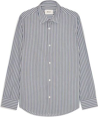 Nn.07 Freddy Organic Cotton Button-Up Shirt in Sea Stripe at Nordstrom, Size Xx-Large