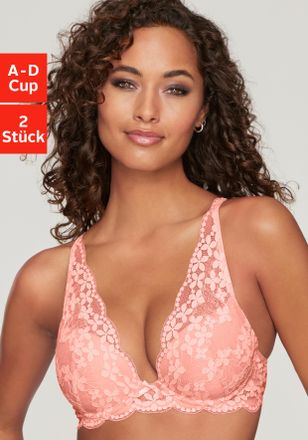 Petite Fleur Push-up-BH PETITE FLEUR, Damen, Gr. 70, Cup B, apricot, wei&szlig;, Spitze, Obermaterial: 60% Polyamid, 35% Polyester, 5% Elasthan, BHs Push-up-BH, in High 