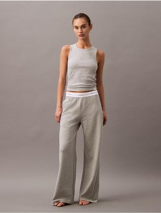 Calvin Klein Womens Terry Lounge Wide Leg Pants - Grey - XL