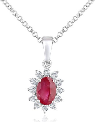 Jewelco London 18ct White Gold Diamond Oval 0.55ct Ruby Cluster Necklace 16 - DP1AXL605W18RU