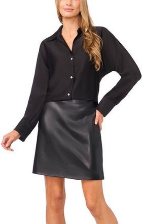 Halogen Charmeuse Button-Up Shirt in Rich Black at Nordstrom Rack, Size Xx-Large