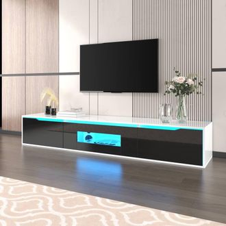 Merax Wall-mounted High-Gloss TV Cabinet with Colour-Changing LED Lights in Black