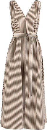 Brunello Cucinelli Striped Wrinkled Poplin Dress With Monili
