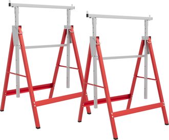 Mauro Ferretti Set Di 2 Cavalletti Da Lavoro Telescopici Pieghevoli, 80-130 Cm, In Acciaio Q195, 68 X 58 X 80 Cm, Colore Rosso E Argento