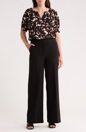 Nordstrom Rack Gathered Neck Puff Sleeve Top in Black- Ivory Floral Camo at Nordstrom Rack, Size Small