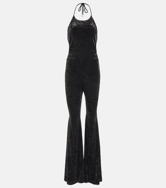Alexandre Vauthier Halterneck flared velvet jumpsuit