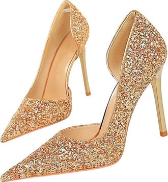 Generic Women Sexy Banquet Pointed Toe High Heel Pumps Elegant Sequin Wedding Dress Shoes