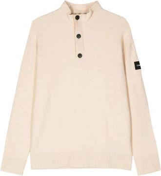 Calvin Klein Lycra Blend Knopen Driekwart Rits - Heren - Coltruien - Grijs - M - Polyester - Truien & Vesten