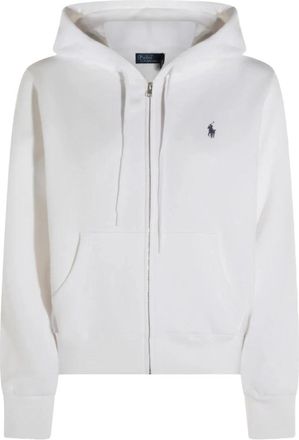 Polo Ralph Lauren Hoodie met logoborduurwerk en fleece voering - Dames - Vesten met rits - Wit - L - Katoen - Hoodies & sweatvesten