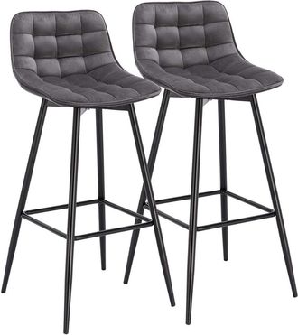 Woltu 2pcs Sgabelli Da Bar Stile Industriale Alta Sedia Cucina Velluto Metallo Grigio Scuro - Woltu