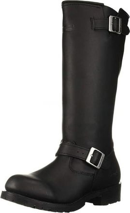 Generic Mens Flat Heel Motorcycle Boots Round Toe Knee High Boots PU Leather Biker Boot with Side Zipper,Black,5.5 UK