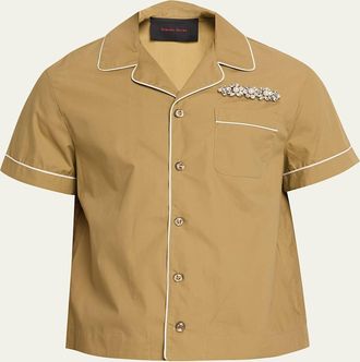 Simone Rocha Mens Embellished Fitted Piped Shirt