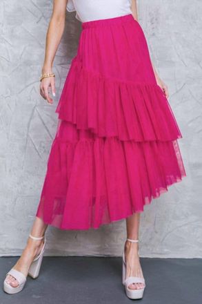 Flying Tomato Tulle Midi Skirt In Fuchsia