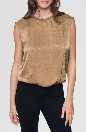DKNY Chain Sleeveless Crinkle Satin Top in Travertine at Nordstrom, Size X-Small