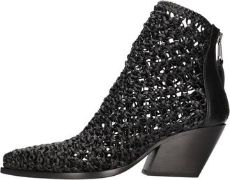 Elena Iachi Tonchetti Geweven Enkellaars - Dames - Cowboylaarzen - Zwart - 38 EU - Leer - Schoenen