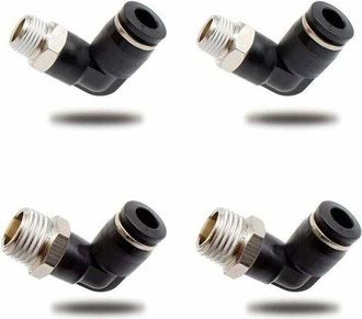 OEM Juego De 4 Conectores Neum&aacute;ticos Ulisem, Dos Modelos Diferentes (6 Mm &times; 1/4 Y 6 Mm &times; 1/8), Conectores R&aacute;pidos De Rosca Macho, Conector De Codo Neum&aacute;ti