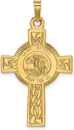 Diamond2Deal 14k Yellow Gold Polished Cross with St. Michael Medal Pendant
