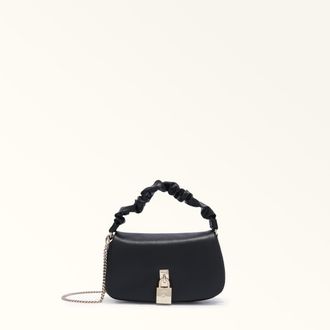 Furla Artemis Borsa A Tracolla Mini Nero Nero Pelle Di Vitello Sidney Imbottita + Manico Scrunchie Donna