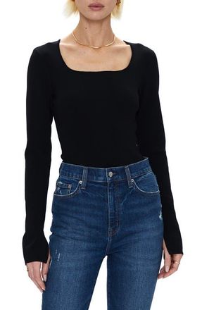 Pistola Denim Jenny Square Neck Long Sleeve Bodysuit in Noir at Nordstrom, Size Small