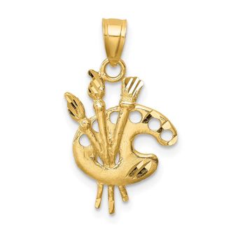 Diamond2Deal 14k Yellow Gold Diamond-cut Artists Paint Palette Pendant