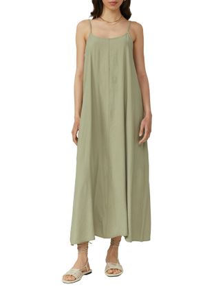 QS by s.Oliver Maxikleid QS, Damen, Gr. 34, N-Gr, gr&uuml;n (khaki), Twill, Obermaterial: 88% Viskose, 12% Polyamid, unifarben, regular fit 7/8-L&auml;nge, Kleider Maxikleid, 