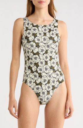Hutch Buckle Back One-Piece Swimsuit in Blck Olive Flt Outline Poppies at Nordstrom, Size X-Small