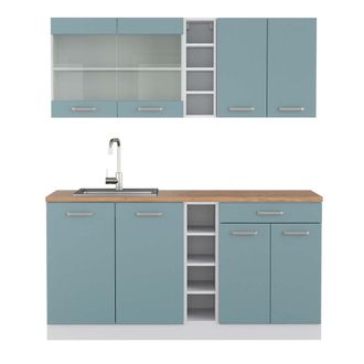 Vicco Cocina Vers&aacute;til R-line, Azul-gris-blanco, 160 Cm, Et Roble