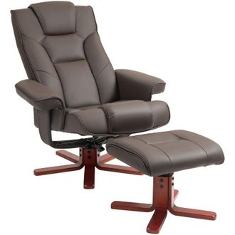 HOMCOM Sill&oacute;n Reclinable Con Reposapi&eacute;s Sill&oacute;n De Sal&oacute;n Con Tapizado En Pu Y Estructura De Madera Carga 150 Kg Butaca Para Dormitorio Sala De Estar Marr&oacute;n