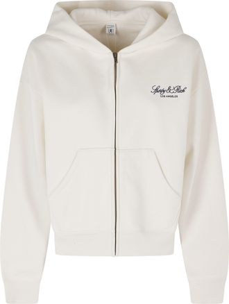 Sporty & Rich Cream LA Embroidered Logo Zipped Cotton Hoodie