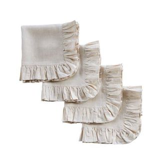 Solino Home Linen Dinner Napkins Set of 4, 20 x 20 Inch for Dining Table, Holiday and Everyday Table Decor - Gabrielle Ruffle in Light Natural at