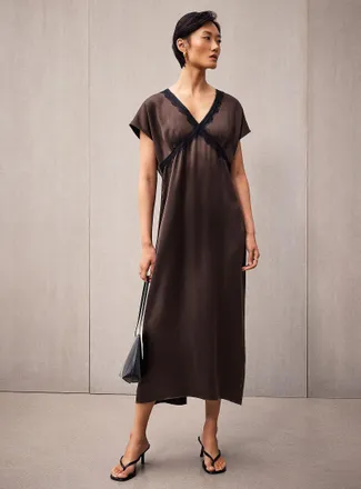 Contemporaine Womens Long satin and lace dress