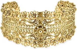 Ross-Simons 14kt Yellow Gold-Plated Floral Filigree Cuff Bracelet