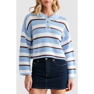 Lush Striped Polo Sweater in Blue Brown at Nordstrom Rack, Size X-Small