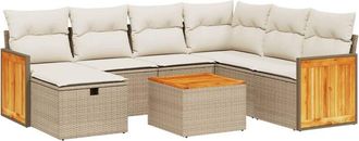 vidaXL Vidaxl - Juego De Sof&aacute;s De Jard&iacute;n Con Cojines Beige 8 Pzas Rat&aacute;n Pe