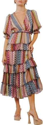 Ciebon Madelyn Stripe Tiered Ruffle Midi Dress in Multi at Nordstrom Rack, Size Medium