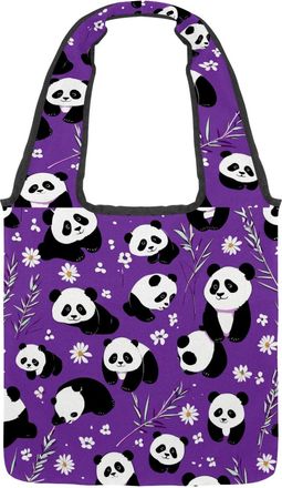 Generic Cute Panda on Purple Reversible Canvas Shoulder Tote - Double-Sided Print, 12oz Cotton, 27cm Drop, Fold-Flat Bag for Travel, Shopping, Street Outings