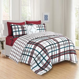 Elegant Comfort 8-Pc Plaid Reversible Comforter Set, Includes Double Sided Storage Pockets Sheet Set