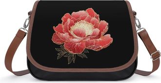 Generic Peony Flower with Gold Crossbody Bags for Women Fashion Leather Shoulder Handbags With Adjustable Strap