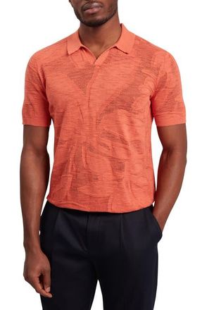 Ted Baker Sidraha Jacquard Knit Cotton & Linen Polo in Orange at Nordstrom, Size 4