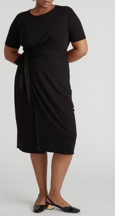 Universal Standard Delilah Tie Waist Midi Dress in Black at Nordstrom, Size 2Xl
