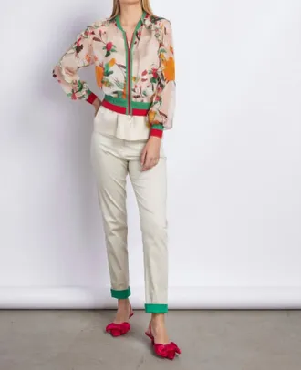 Tricot Chic Beige & Green Pant In Khaki 420