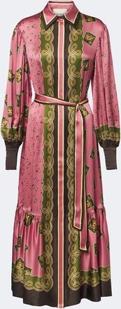 Alemais Al&eacute;mais Lacey belted printed silk satin shirt dress